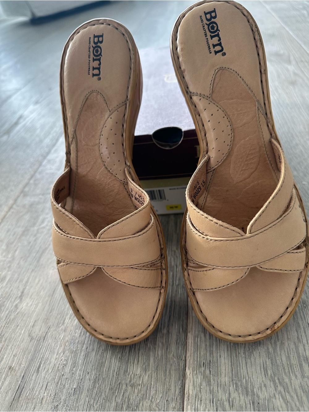 Born Nude/Tan Leather Crossover Slip-On Mules